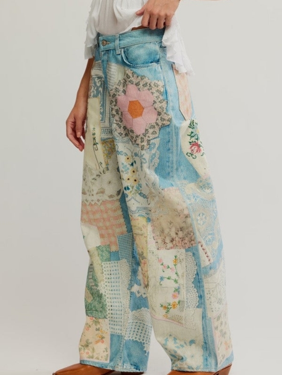Free People Denim - Free People We The Free Illusions Relaxed Fit Barrel Jeans Patchwork